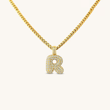 Puffy Bubble Cubic Zirconia Initial Pendant Necklace