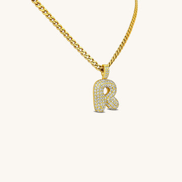 Puffy Bubble Cubic Zirconia Initial Pendant Necklace