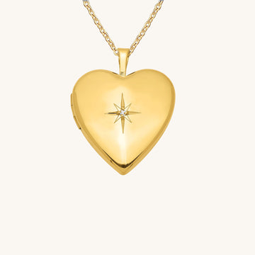 Diamond Star Heart Locket Necklace