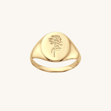 Rose Engraved Oval Signet Ring