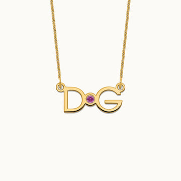 Double Initial Birthstone Nameplate Necklace