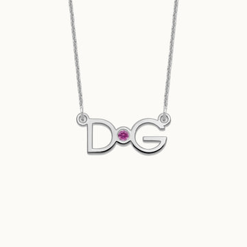 Double Initial Birthstone Nameplate Necklace