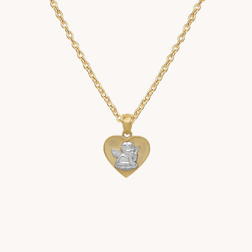 14K Gold Two Tone Angel Heart Charm Necklace