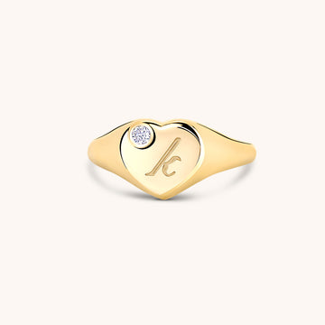 Personalized Engraved Script Diamond Heart Signet Ring