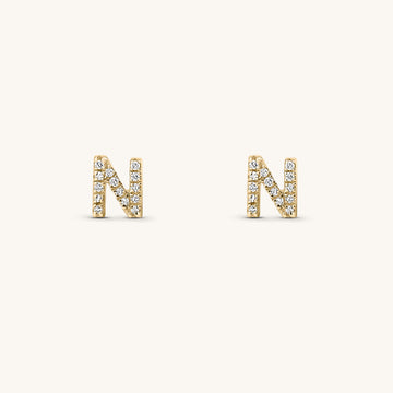Dainty Gold and Diamond Initial Stud Earrings