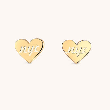 Personalized NYC Heart Script Stud Earrings