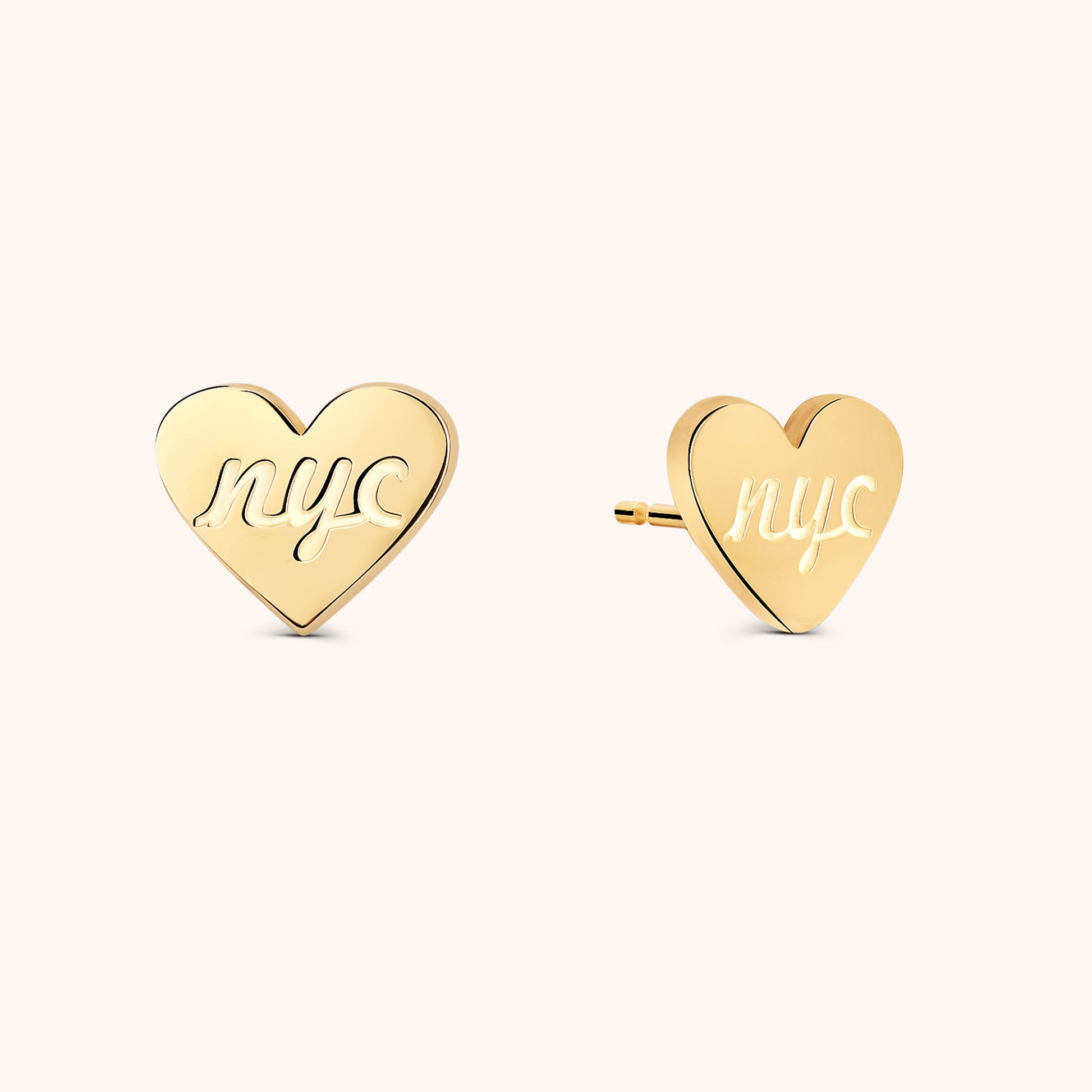 Personalized NYC Heart Script Stud Earrings - Keepsakes