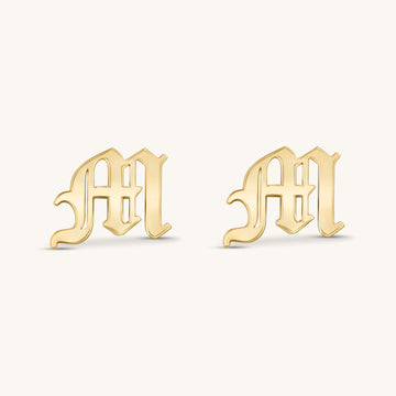 Personalized Old English Initial Stud Earrings