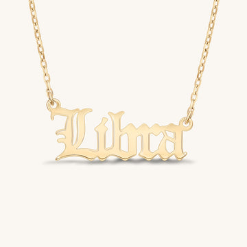 Old English Horoscope Nameplate Necklace