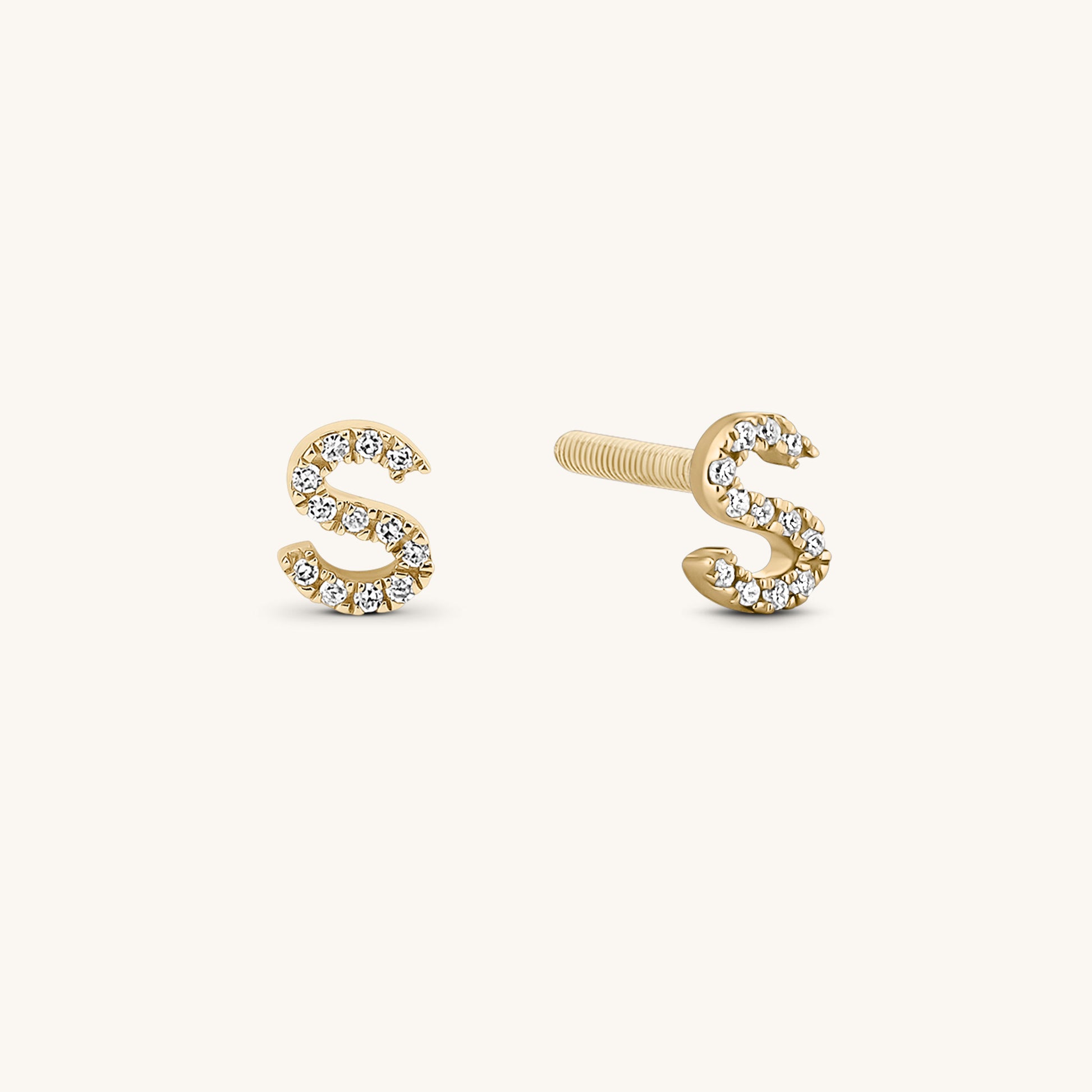 Dainty Gold and Diamond Initial Stud Earrings - Keepsakes