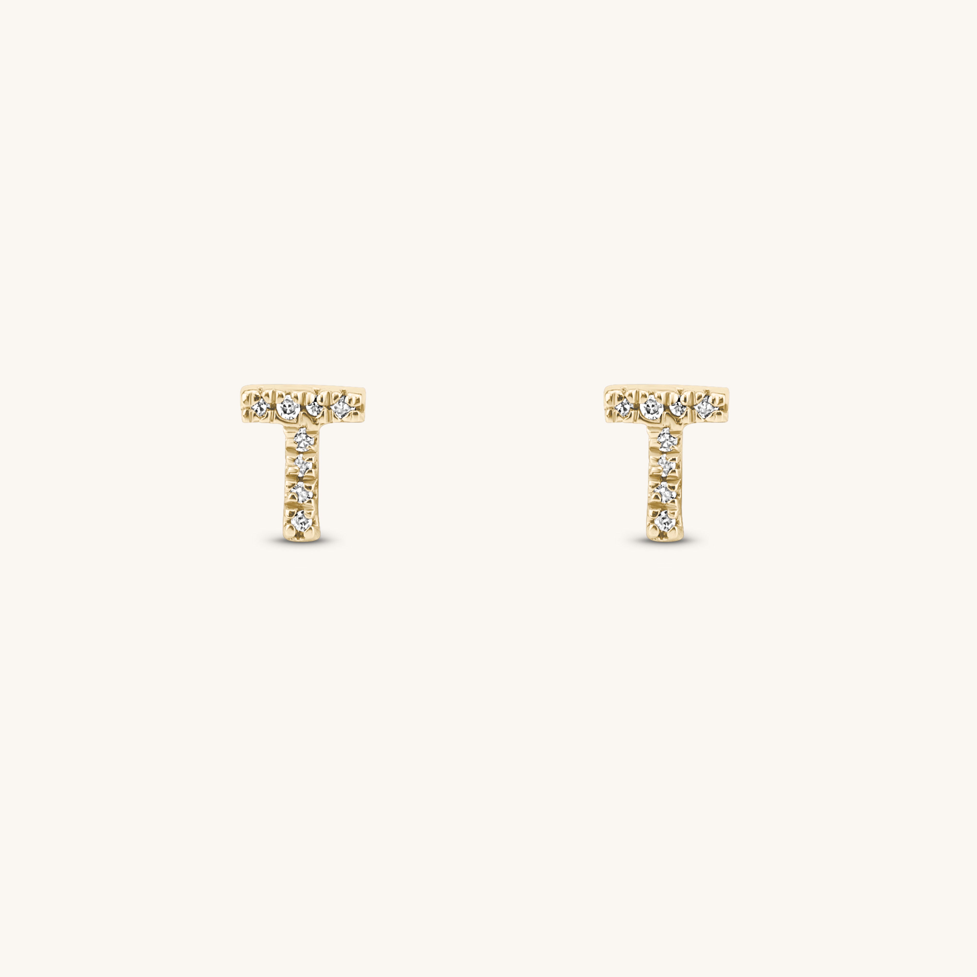 Diamond Initial Name Plate Stud Earrings 14K Gold - Style 179